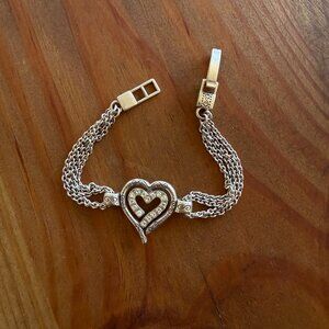 Brighton Love Struck Silver Plated Crystal Bracelet Heart Charm Reversible